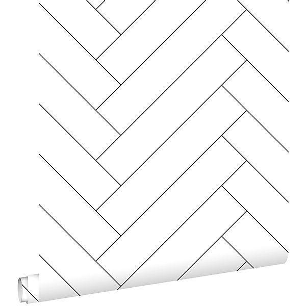 ESTAhome Tapete Fischgrätmuster Schwarz-Weiß 53 cm x 10.05 m günstig online kaufen