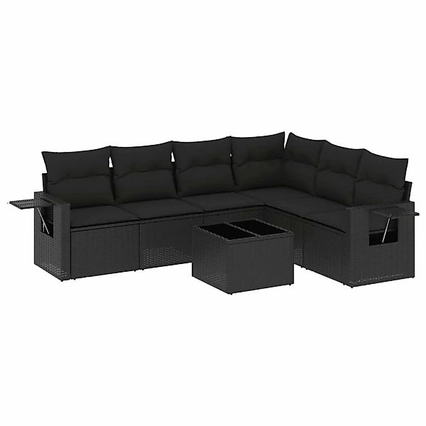 vidaXL 7-Tlg Garten-Sofagarnitur mit Kissen Schwarz Poly Rattan 3220214 günstig online kaufen