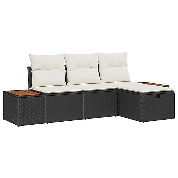 vidaXL Garten-Sofa-Set mit Kissen 4-Tlg Schwarz Poly Rattan 3359614 günstig online kaufen
