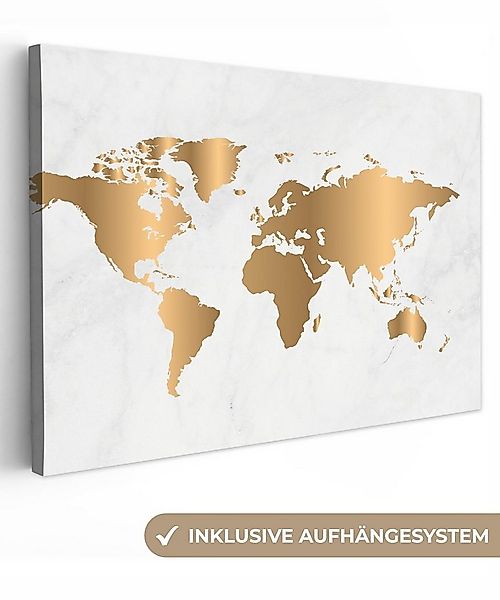 OneMillionCanvasses® Leinwandbild Weltkarte - Gold - Marmoroptik - Luxus - günstig online kaufen