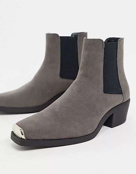 ASOS DESIGN – Graue Chelsea-Stiefel aus Wildlederimitat im Western-Stil mit günstig online kaufen