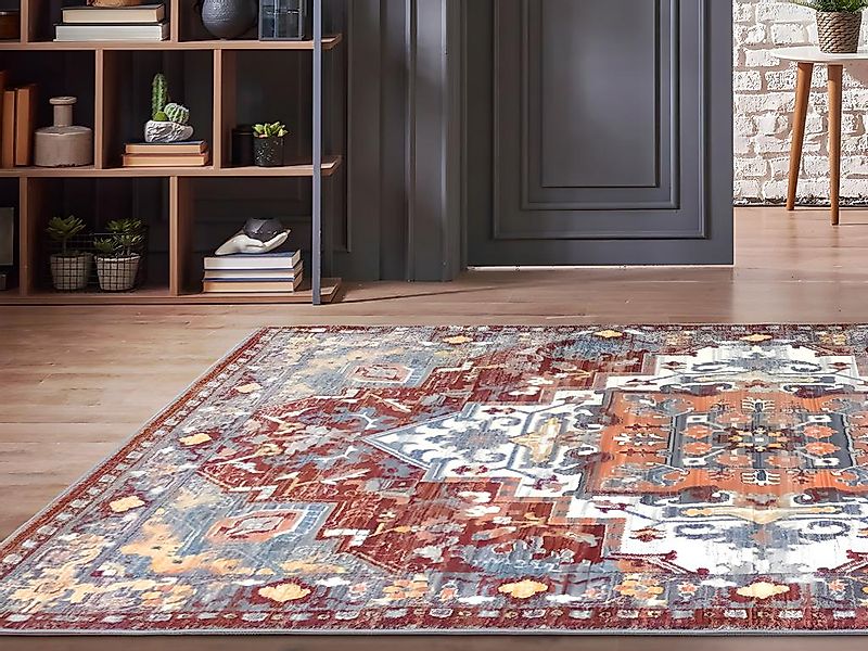 Teppich orientalisch - 160 x 230 cm - Rot & Blau - KALYAN günstig online kaufen