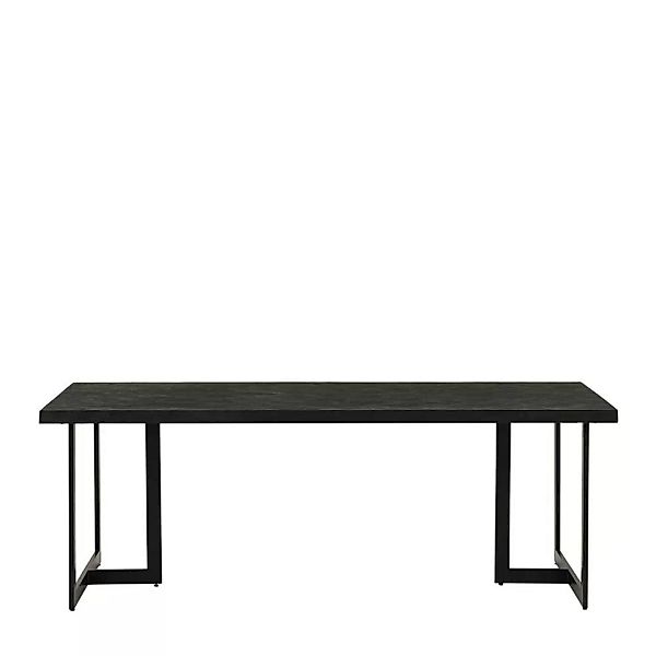 Schwarzer Esszimmertisch aus Mangobaum Massivholz & Metall Bügelgestell günstig online kaufen