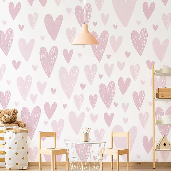 Bilderwelten Mustertapete Kleine und große gezeichnete Rosa Herzen rosa Gr. günstig online kaufen
