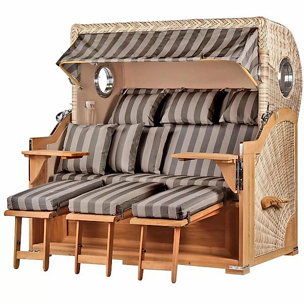 bene living Strandkorb Komplettset Königssee 3 Sitzer Teak Bullauge PE Shel günstig online kaufen