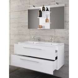 Waschplatz Set weiss Hochglanz mit Doppel Waschbecken 112 cm breit (zweitei günstig online kaufen