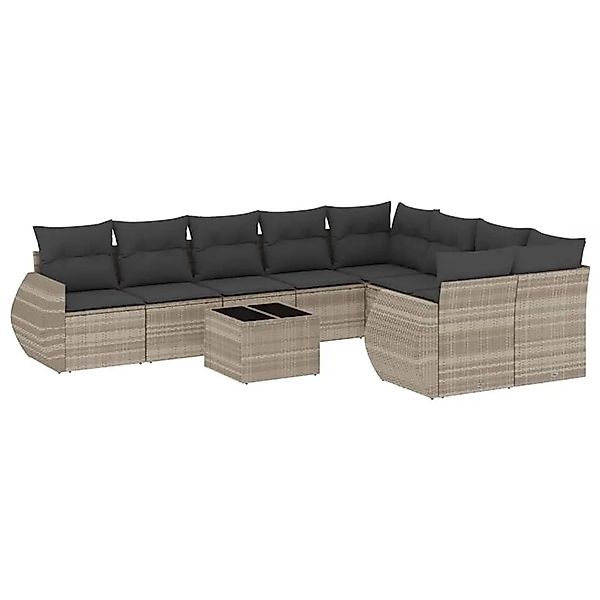 vidaXL 10-Tlg Garten-Sofagarnitur mit Kissen Hellgrau Poly Rattan 3221851 günstig online kaufen