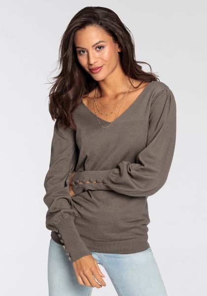 Laura Scott V-Ausschnitt-Pullover mit süßer Knopfleiste günstig online kaufen