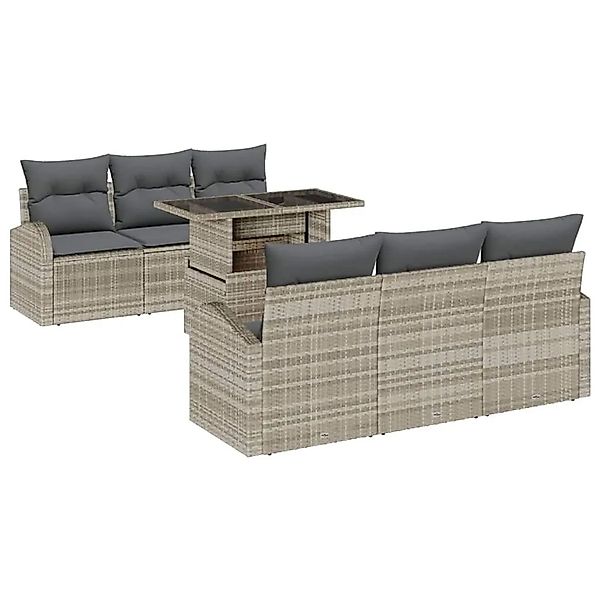 vidaXL Gartensofa-Set mit Kissen 7 Stk Hellgrau Poly Rattan 3357305 günstig online kaufen