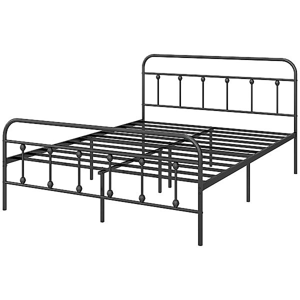HOMCOM Bettrahmen 140 x 200 cm Doppelbett Metall mit Lattenrost, Kopf- und günstig online kaufen