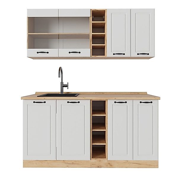 Vicco Küchenzeile R-Line, Weiß Landhaus/Goldkraft Eiche, günstig online kaufen
