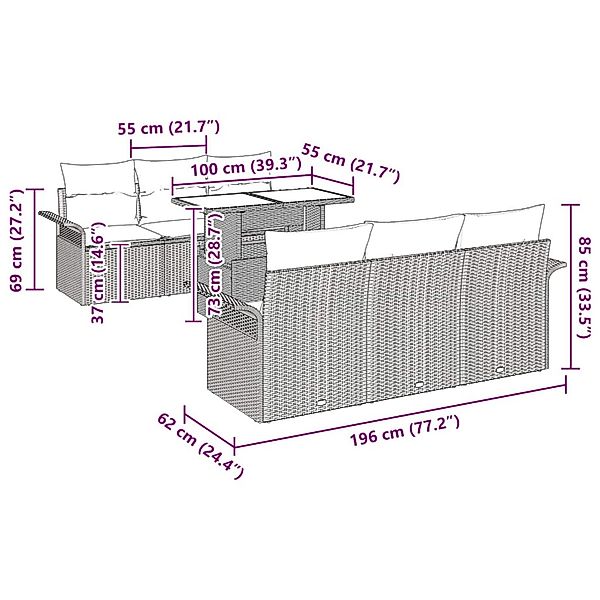 vidaXL Garten-Sofa-Set mit Kissen 7-Tlg Beige Poly Rattan 3348206 günstig online kaufen