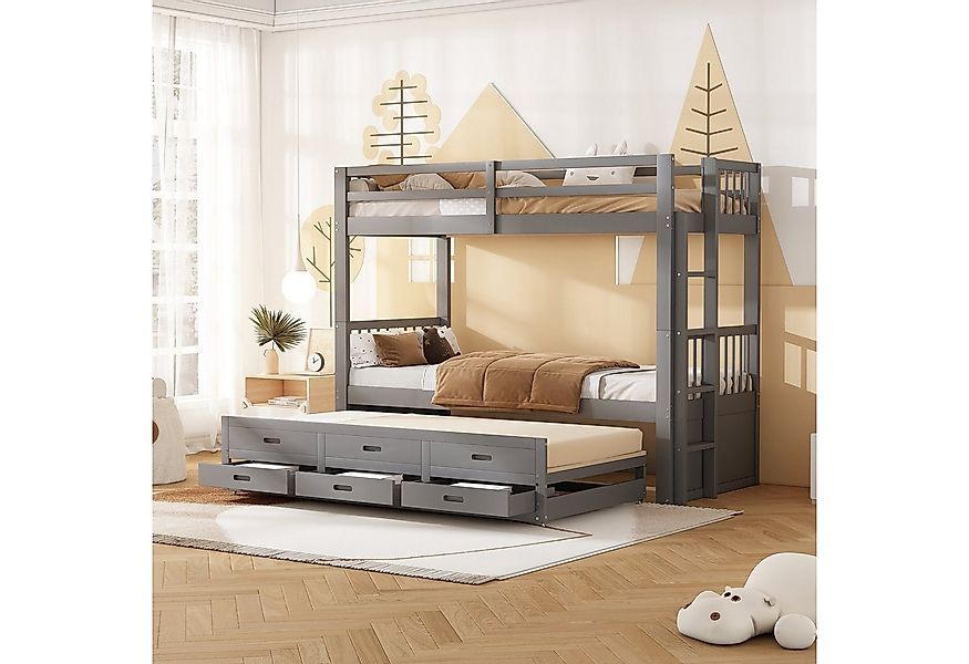 Ulife Etagenbett Kinderbett Holzbett Jugendbett Kiefer, Ausziehbett 3 Liege günstig online kaufen