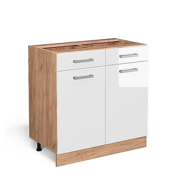 Vicco Küchenunterschrank R-Line Weiß Hochglanz/Goldkraft Eiche 80 cm ohne A günstig online kaufen