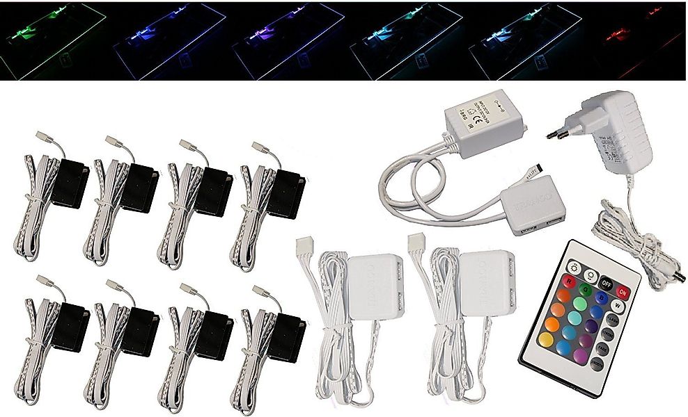 TRANGO LED Glaskantenbeleuchtung, 8er Set RGB günstig online kaufen