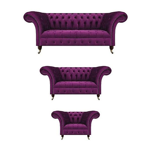 JVmoebel Chesterfield-Sofa Polstersofas Wohnzimmer Set 3tlg Lila Sofagarnit günstig online kaufen