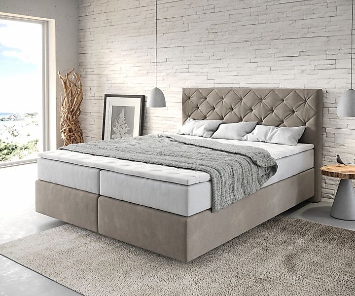 Boxspringbett Dream-Great 160x200 cm Mikrofaser Beige mit TFK Matratze und günstig online kaufen