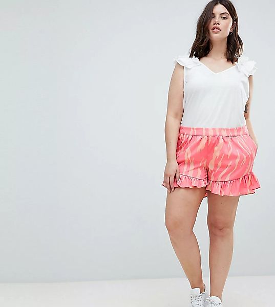 Junarose – Shorts mit Print und Rüschensaum-Mehrfarbig günstig online kaufen