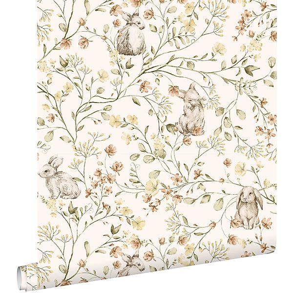 ESTAhome Tapete Kaninchen Grün Gelb und Terrakotta 50 x 900 cm günstig online kaufen