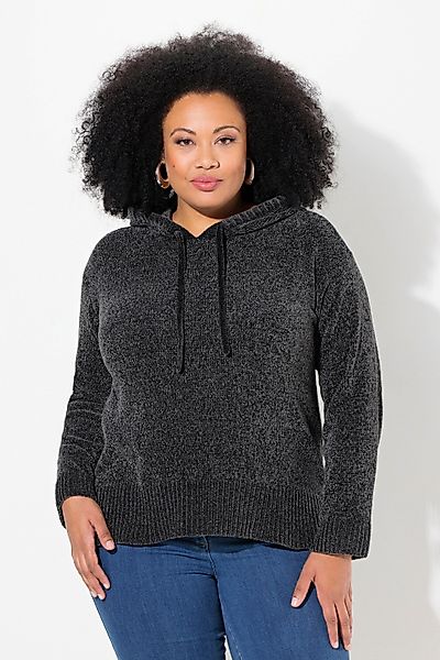 Ulla Popken Wollpullover Chenille-Hoodie Kapuze Kordel günstig online kaufen