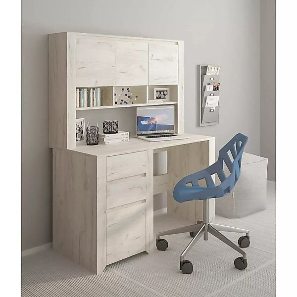 Schreibtisch mit Aufsatz 2-teilig AMANTEA-129 in weiß Eiche günstig online kaufen