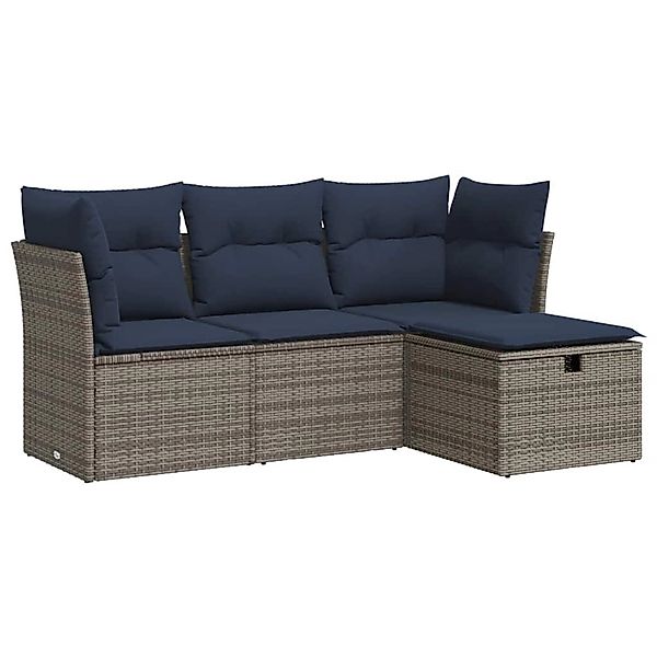vidaXL 4-Tlg Garten-Sofagarnitur mit Kissen Grau Poly Rattan 3325257 günstig online kaufen
