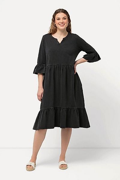 Ulla Popken Jerseykleid Jerseykleid Volants A-Linie Tunika-Ausschnitt günstig online kaufen