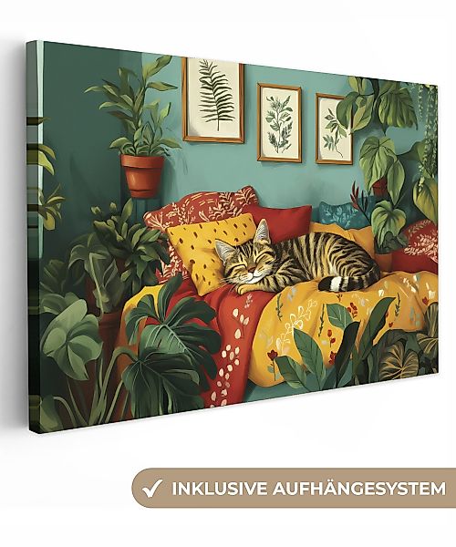 OneMillionCanvasses® Leinwandbild Katze - Pflanzen - günstig online kaufen