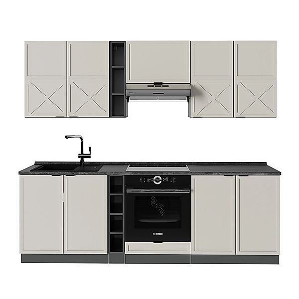 Vicco Fame-Line Küchenzeile GrauBeige/Anthrazit 235 cm ohne Arbeitsplatte günstig online kaufen