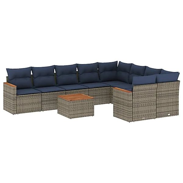 vidaXL 10-Tlg Gartensofa-Set mit Kissen Grau Polyrattan 3226313 günstig online kaufen