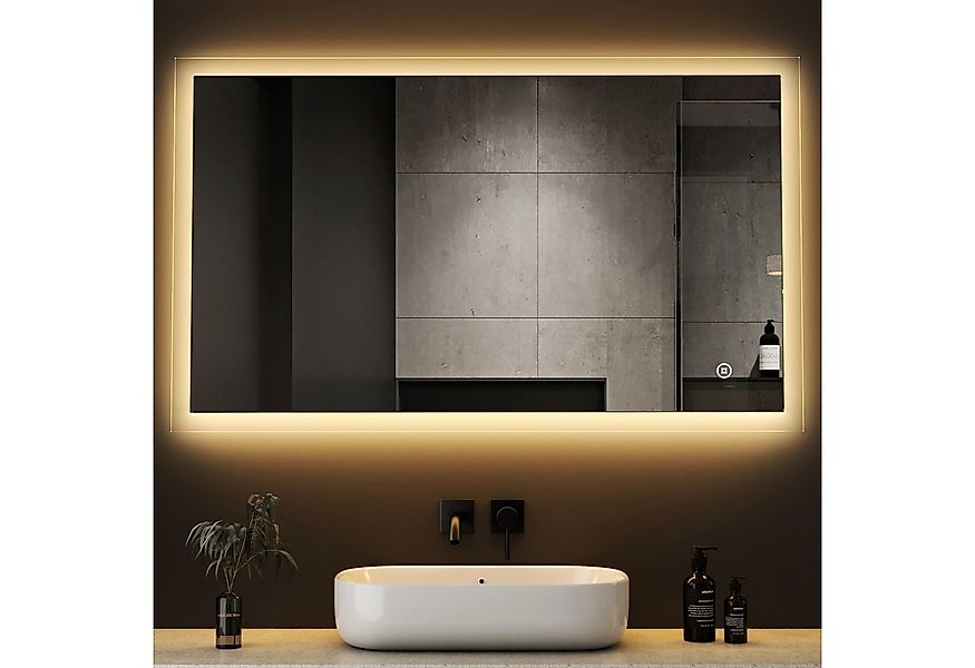 WDWRITTI Badspiegel Badezimmerspiegel Led 100x60cm Helligkeit einstellbar 3 günstig online kaufen