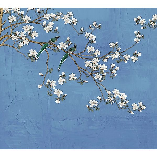 Sanders & Sanders Fototapete Blütenzweige Graublau 3 x 2,7 m 601176 günstig online kaufen