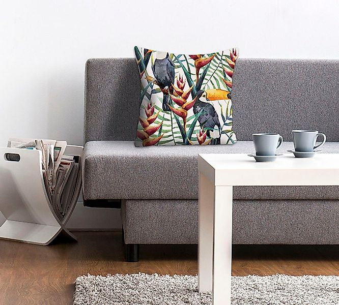 queence Dekokissen "Lea" Kissenhülle,Tukan,Exotisch,Bunt,Vogel,Tropisch,Dsc günstig online kaufen