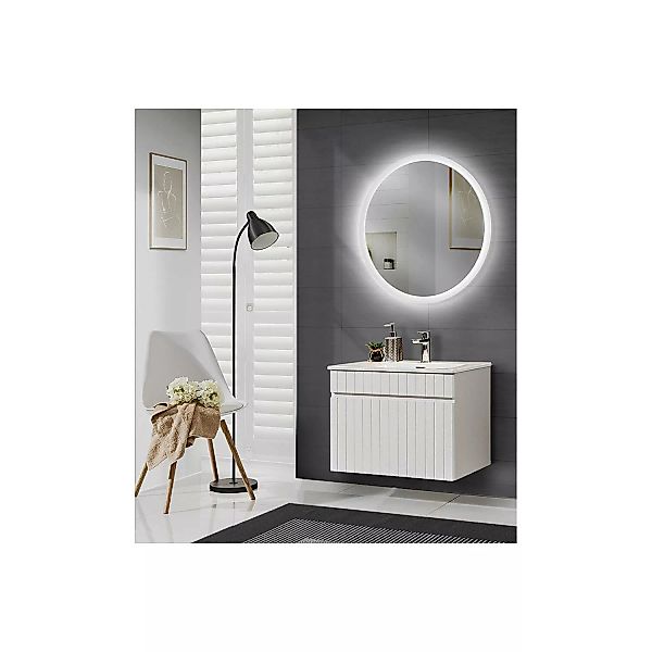 Badmöbel Waschplatz Set mit LED Spiegel IRAKLIO-56 in weiß matt, B/H/T: ca. günstig online kaufen
