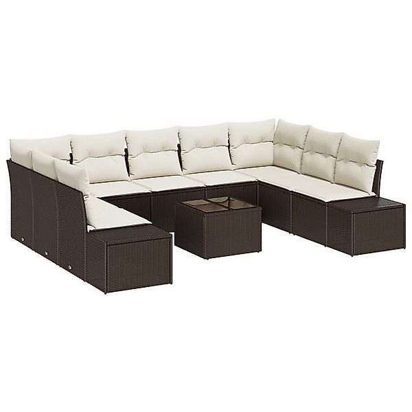 vidaXL Loungesofa 9-teiliges Garten-Sofa-Set mit Kissen in Grau Poly Rattan günstig online kaufen