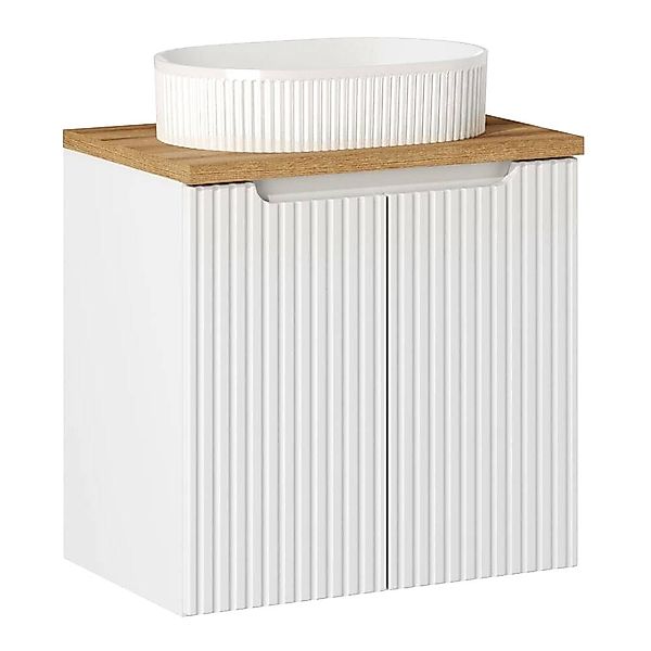 Waschtisch 60cm mit Keramikwaschbecken, weiß und Eiche, NEWPORT-56-WHITE günstig online kaufen