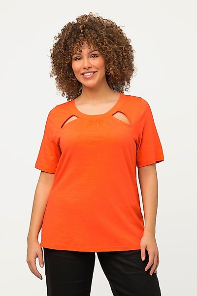 Ulla Popken T-Shirt T-Shirt Cut-Outs Kräuselung günstig online kaufen