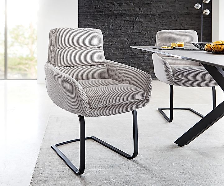 Freischwinger Abelia-Flex mit Armlehnen Cord Silbergrau Freischwinger flach günstig online kaufen