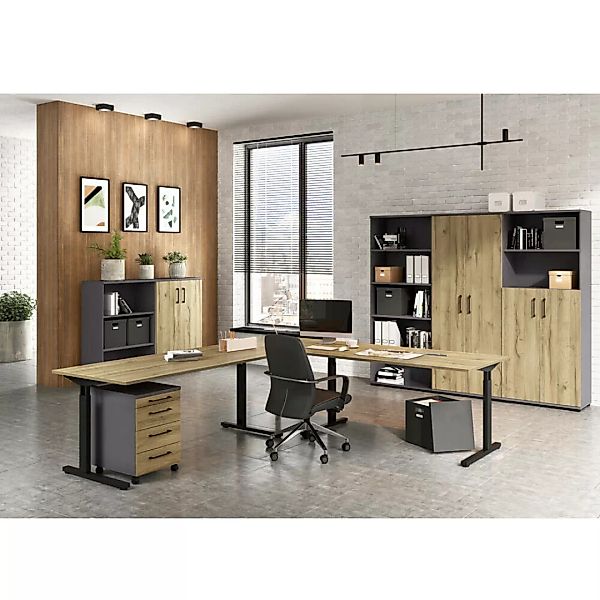Büromöbel Komplett Set PRATO-01 in graphit mit Grandson Eiche Nb. günstig online kaufen