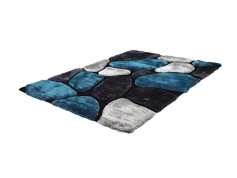 Hochflorteppich  - 160 x 230 cm - Türkis & Grau - PIETRA günstig online kaufen