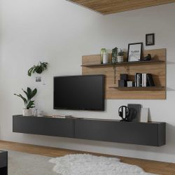 Wohnzimmer Anbauwand in Anthrazit und Wildeiche Optik 300 cm breit (dreitei günstig online kaufen