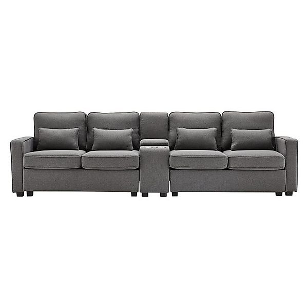 Welikera Sofa 4 Sitzer Sofa aus Leinenstoff mit Konsole,Armlehnentaschen,4 günstig online kaufen