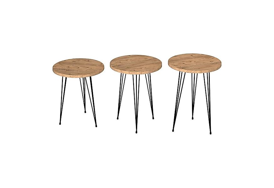 en.casa Satztisch, »Ry« Satztisch in 3er Set Holzfarben/Schwarz günstig online kaufen