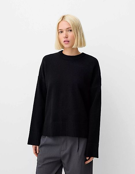 Bershka Soft-Touch-Pullover Mit Rundausschnitt Damen M Schwarz günstig online kaufen