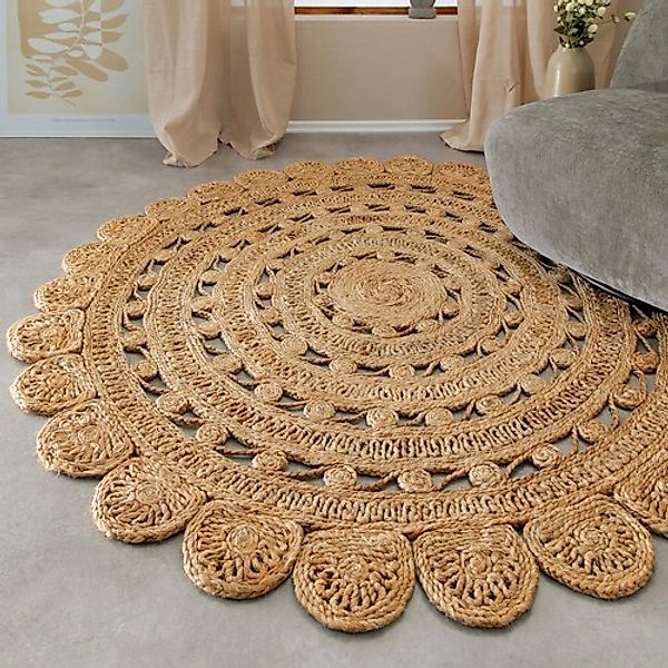 Green Looop Teppich »Bloom«, rund, 12 mm Höhe, Jute, handgewebt, robust, st günstig online kaufen