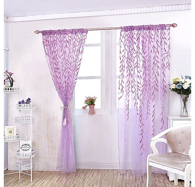 BTTO V&G Gardine Blätter-Weiden Vorhang, Transparent Voile Gardine, Kräusel günstig online kaufen