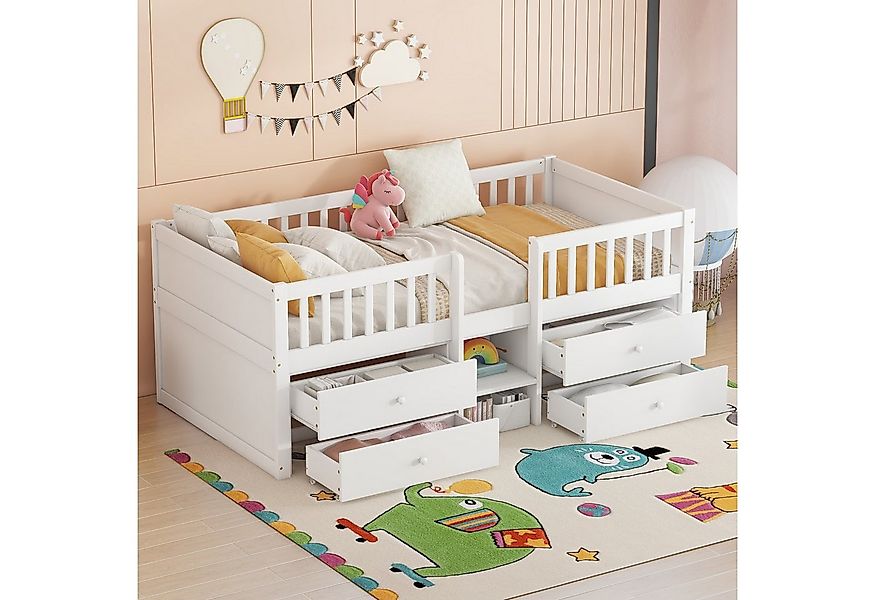 Flieks Hochbett Halbhohes Bett Kinderbett 90x200cm mit 4 Schubladen und Lei günstig online kaufen