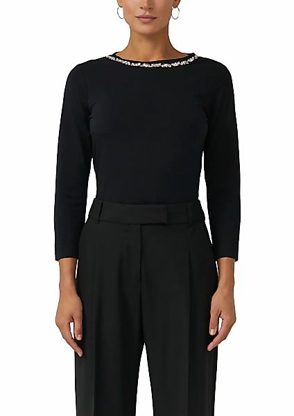 s.Oliver BLACK LABEL Langarmshirt mit Glitzersteinen am Rundhals günstig online kaufen