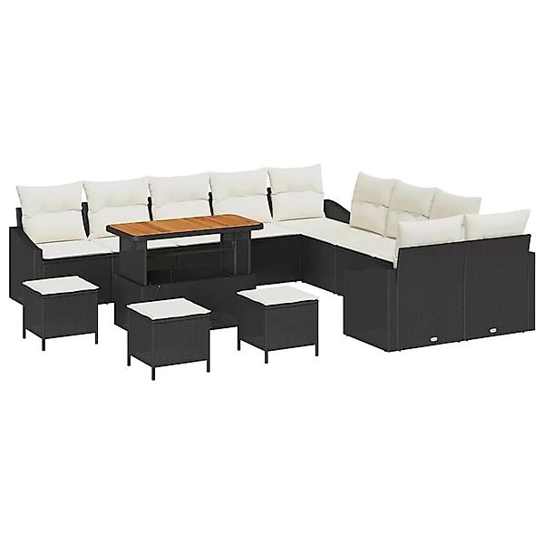 vidaXL Gartensofa-Set mit Kissen 13 Stk Schwarz Poly Rattan 3364670 günstig online kaufen