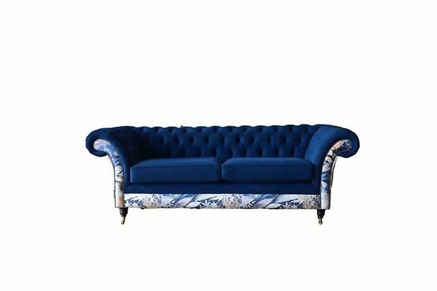 JVmoebel Sofa Blauer Chesterfield Royal Samt Couch Polster Sitz Lounge Sofa günstig online kaufen